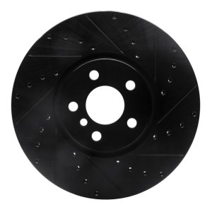 Mini Cooper Countryman Brake Rotor (1) - Front Right - R1 Concepts - Drilled & Slotted - Black - `15-`19